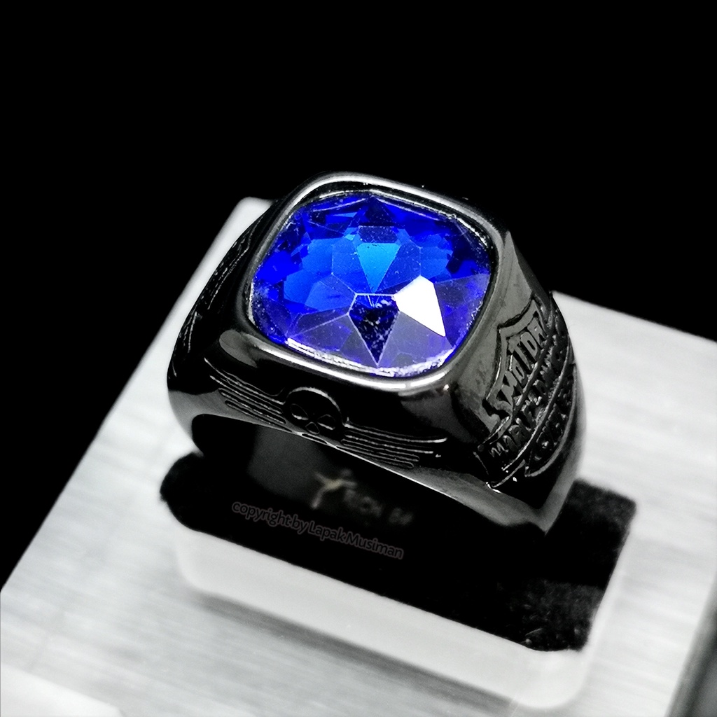 [Bayar di Tempat] Cincin Pria Titanium Merah Hitam Batu Ruby Siam Onyx Model Harley