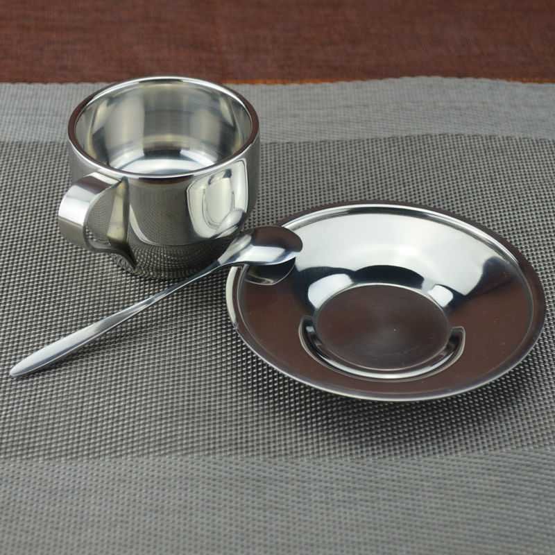 Perlengkapan Minum Set Gelas Sendok Piring Kopi Stainless Steel