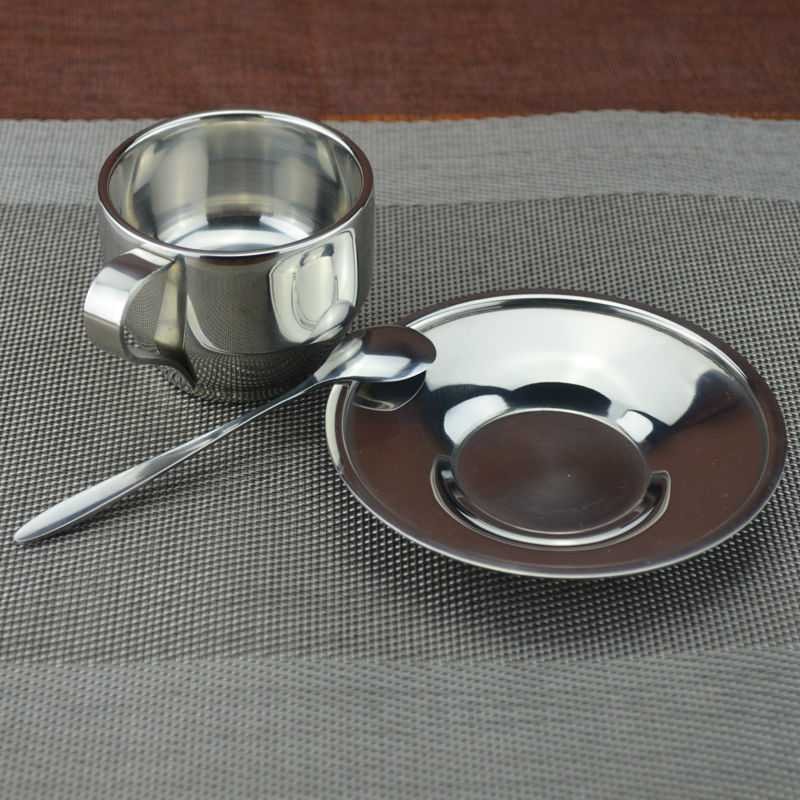 Best Seller ! Set Gelas Sendok Piring Kopi Stainless Steel - 201