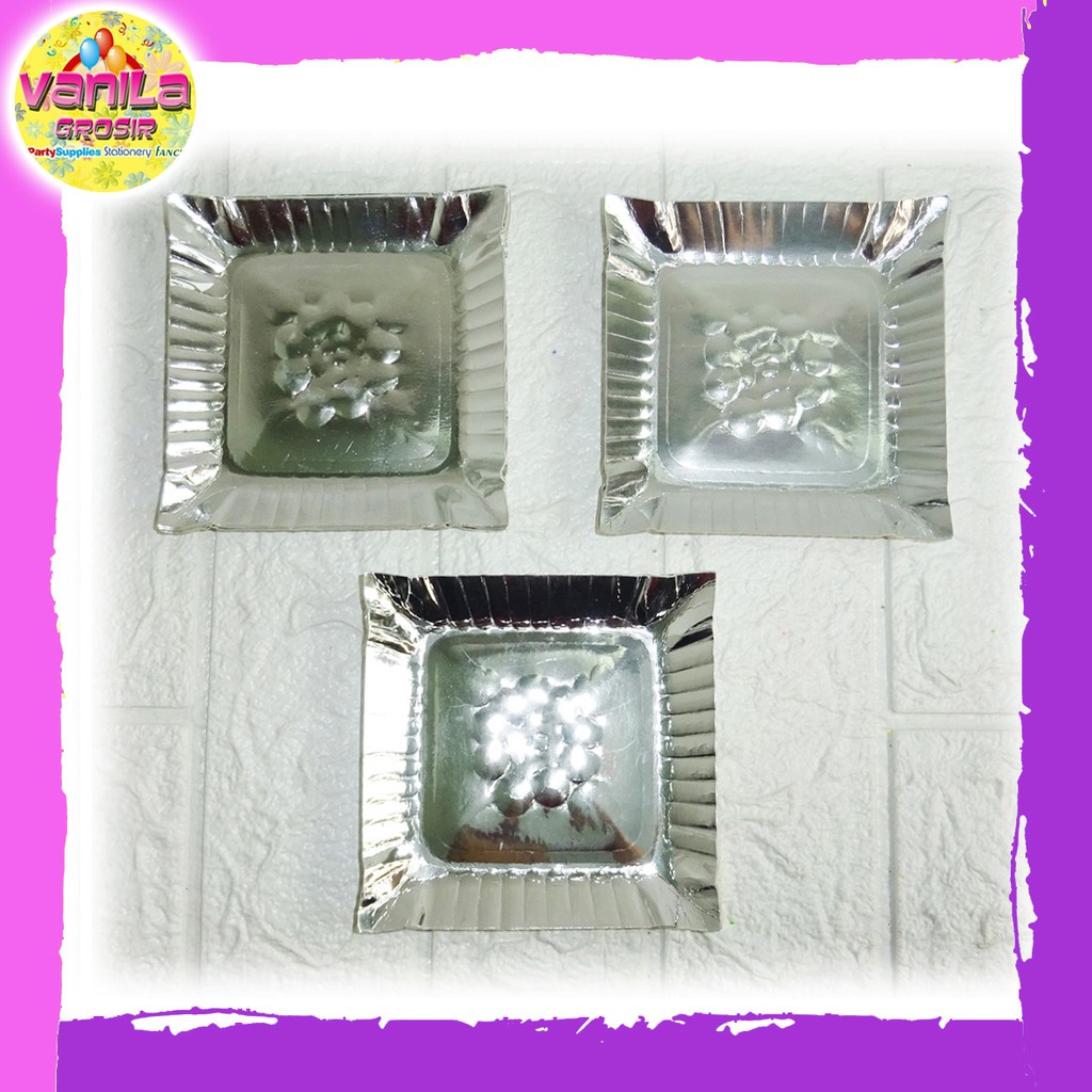 (250Pcs) Piring kue KOTAK Silver, piring kotak kertas silver, piring kue ulang tahun, piring kue tar
