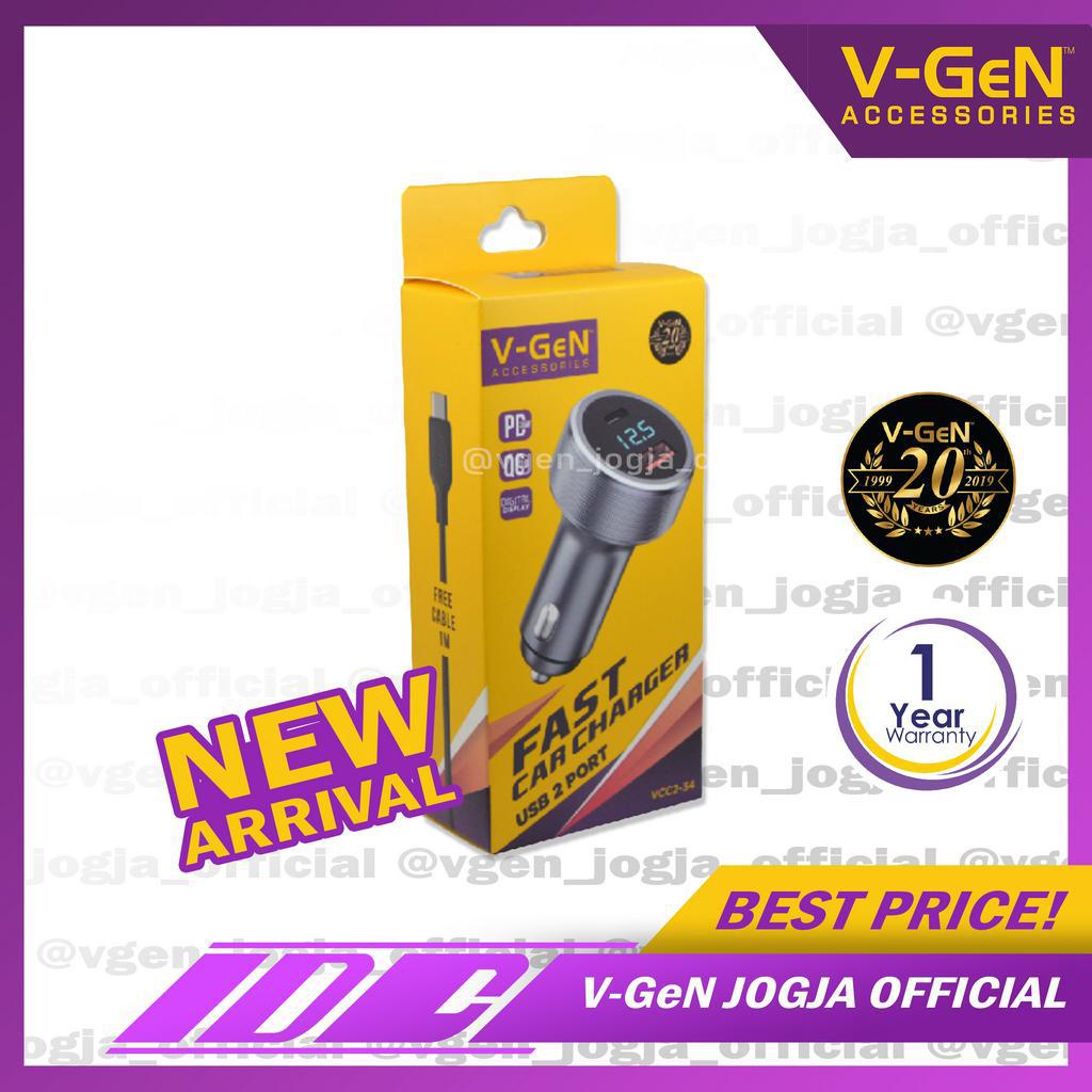 Car Charger V-GeN VCC2-34 QC3.0 PD36W Display Type C Charger Mobil