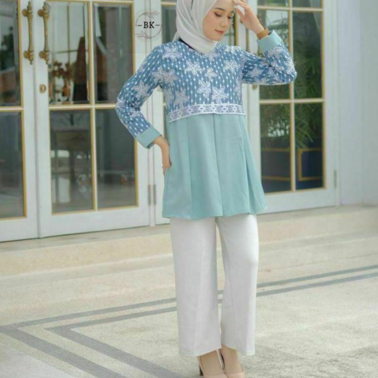 LANGSUNG KIRIM.. Blouse Batik Wanita Terbaru Atasan Batik Wanita Batik Kerja Wanita Lengan Panjang B