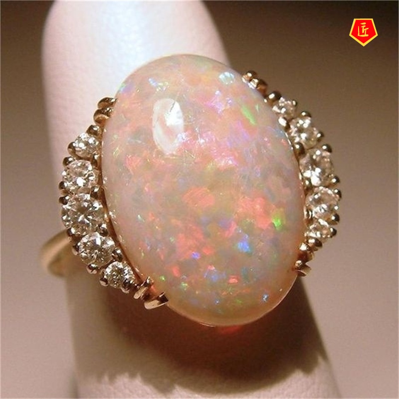 [Ready Stock]Women's Creative Diamond Opal Ring Simple Elegant