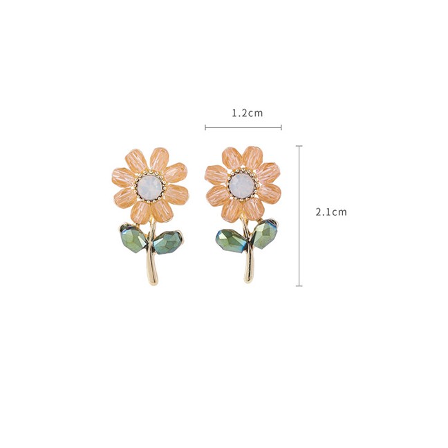 LRC Anting Tusuk Fashion Orange Crystal Flower Three-dimensional Alloy Earrings K70212