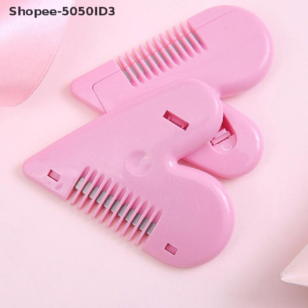 Sisir Pemangkas Rambut Mini Bentuk Hati Warna Pink Dengan Pisau