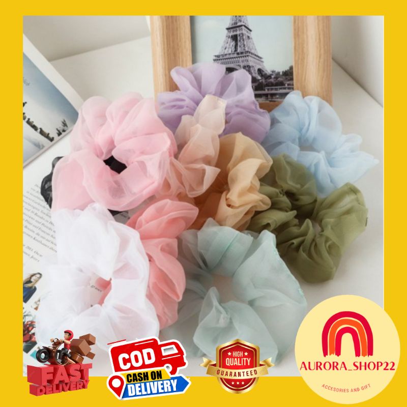 [COD] Ikat Rambut Transparan Ikat Rambut Korea Polos Scrunchie Transparan Ala Korea Scrunchie Korea Import