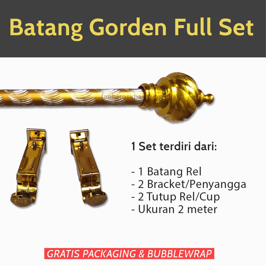 BATANG GAGANG GORDEN FULL SET FREE MAHKOTA DAN BRACKET UKURAN 50 75 CM 1 M 2 M GORDYN GAGANG GORDEN LENGKAP DENGAN MAHKOTA &amp; BRACKET