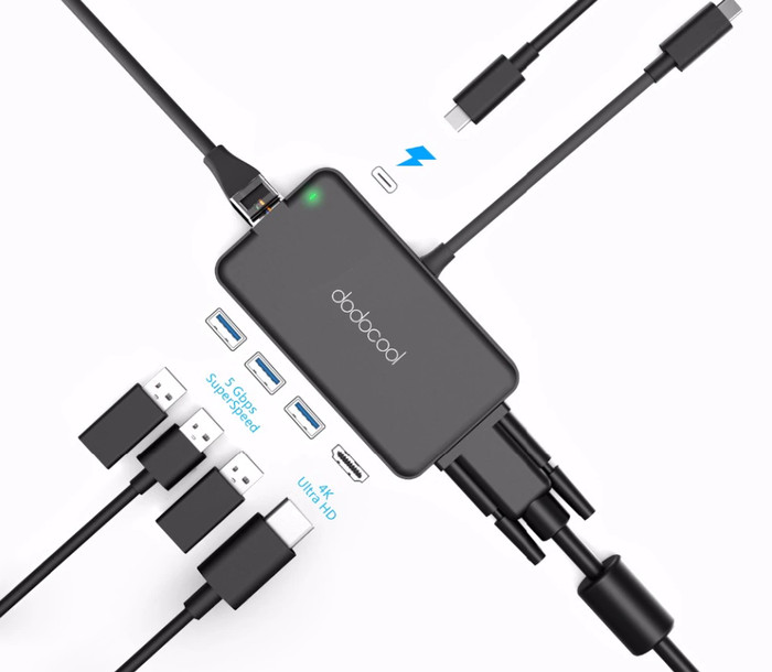 Dodocool 7 in 1 USB C Hub VGA USB C PD HDMI RJ45 USB 3.0 GROSIR MURAH