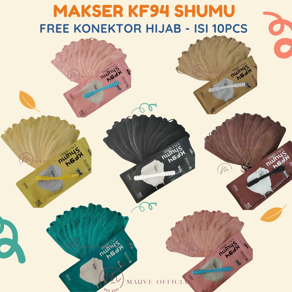 MAUVE | Shumu KF94 Masker 5Ply isi 10Pcs Free Konektor Hijab Original