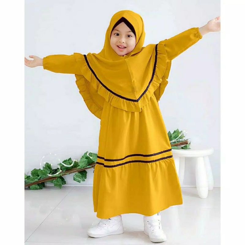 GAMIS ANAK SET KERUDUNG RIANA MOSSCREPE PREMIUM UTK 2-9 TAHUN