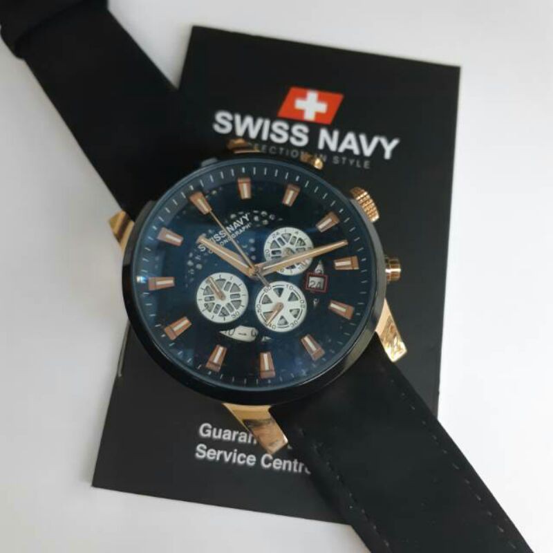 JAM TANGAN SWISS NAVY 8310 BLACK ROSEGOLD MAN.ORIGINAL garansi 1 tahun