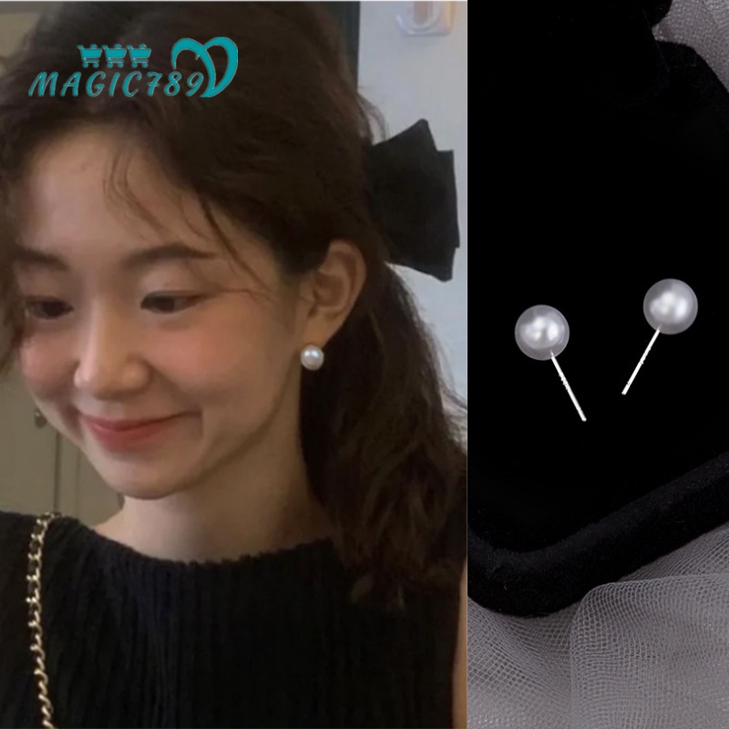 We Flower S925 Silver Classic Pearl Stud Earrings for Women Girls Chic Fashion Ear Jewelry