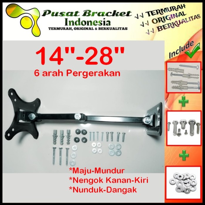 Bracket Tv 24 Monitor Lengan 14&quot; s/d 28&quot; 6 arah Fleksible PBI.SWK1-009