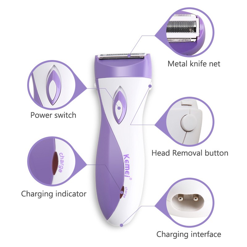 Alat Cukur Rechargeable Elektrik Shaver Bulu Rambut Tangan Kaki Ketiak Wanita Kemei KM-3018