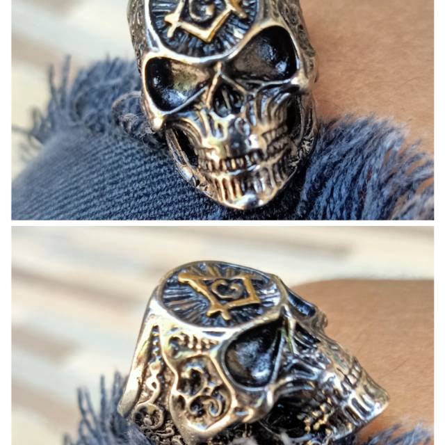 Skull ring Freemason B kombinasi gold