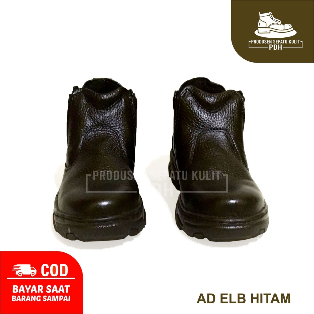 SEPATU SEFTY SLIPON SAFETY UJUNG BESI KULIT SEPTI SOL ANTI SLIP SELOP PROYEK DAPUR LPANGAN
