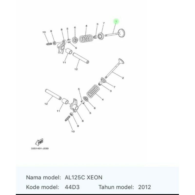 VALVE IN PAYUNG KLEP IN XEON ASLI ORI YAMAHA 44D E2111 00