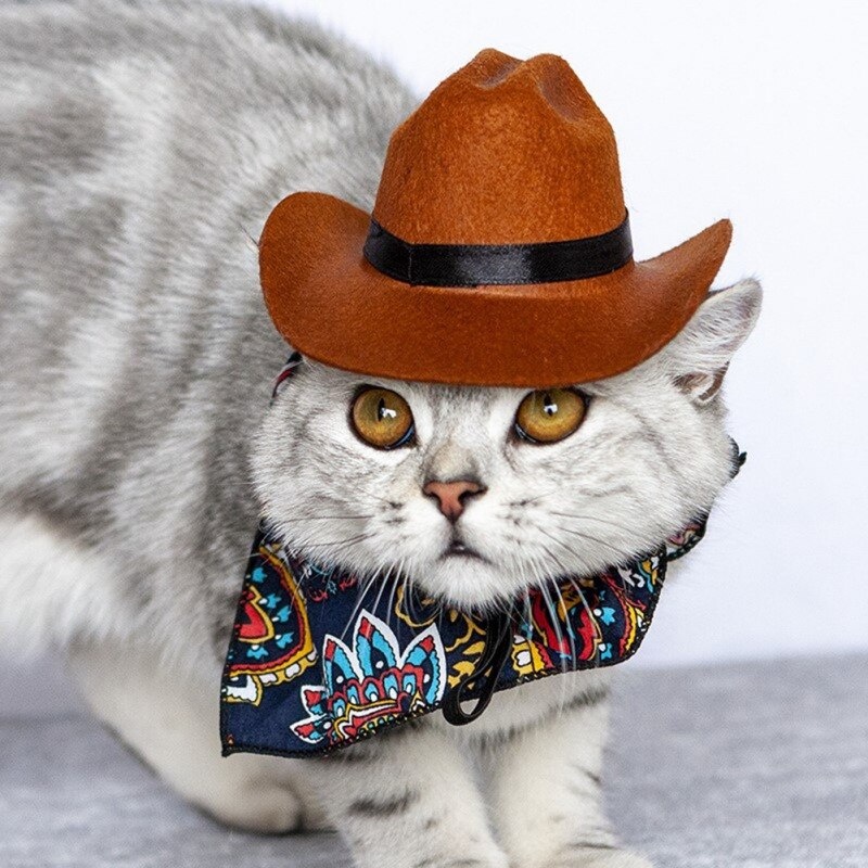 Topi Coboy Kucing Anjing Cowboy Pet Hat Cosplay Barat Topi Anjing Kucing Desain Stylish Cocok untuk Peraga Foto  FEFARM