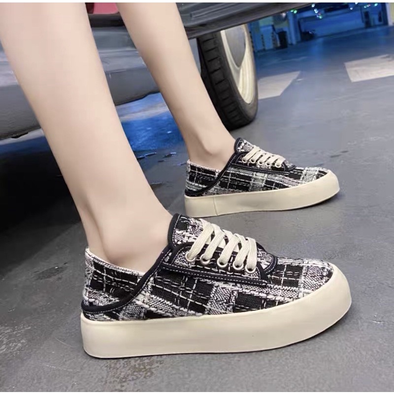 AVANCEID 1929 Sepatu Sneakers Wanita Tali Hitam Putih Import