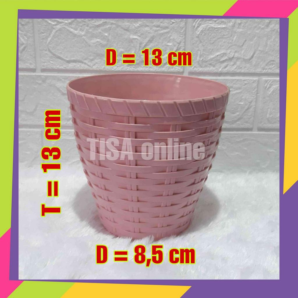 1092D1 / Pot bunga plastik warna anyaman bambu / Pot tanaman hias