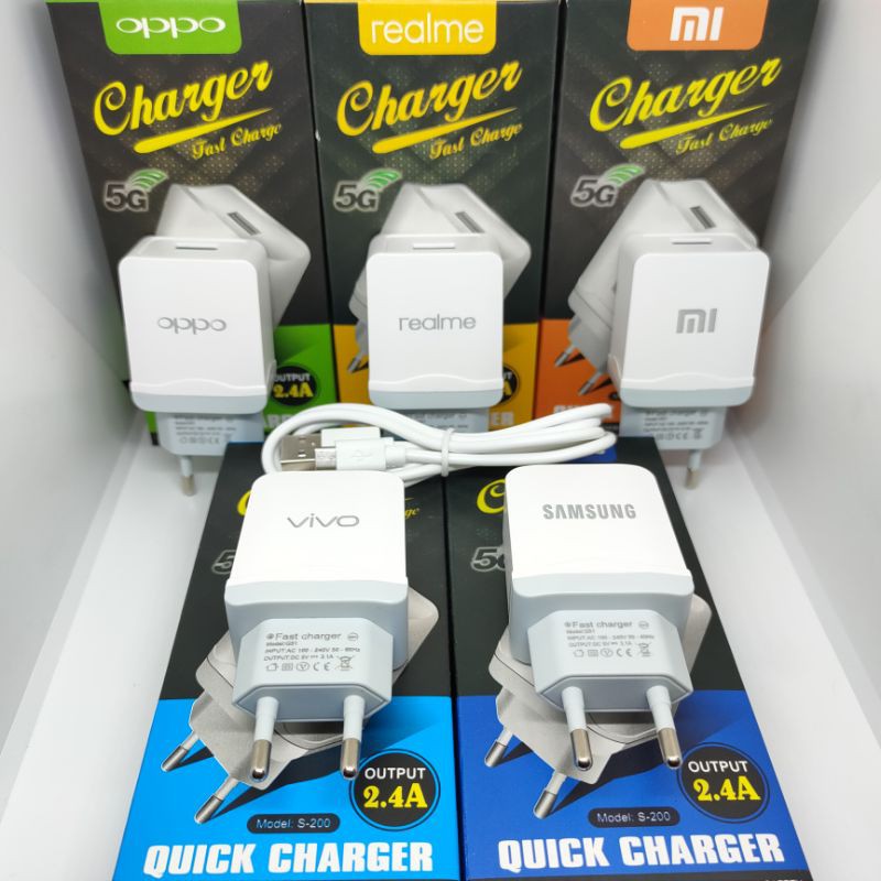 Charger Casan Merek S-200 2.4A Quick Charger Kabel USB Micro