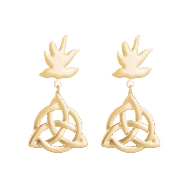 LRC Anting Tusuk Fashion Golden Openwork Asian Gold Concentric Knot Earrings D94349