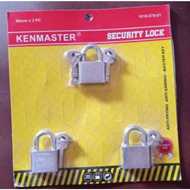 Kenmaster , UK.40mm , Set 3 . Gembok , Kunci Gembok , Master Key