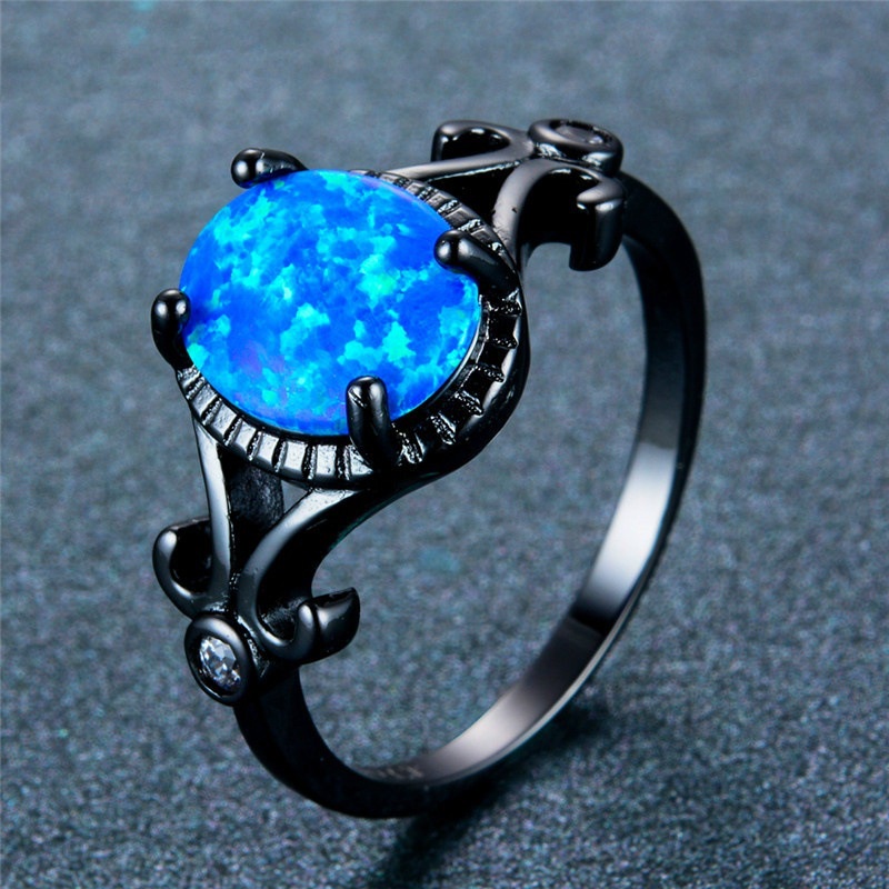 New female ring diamond opal black gold ring