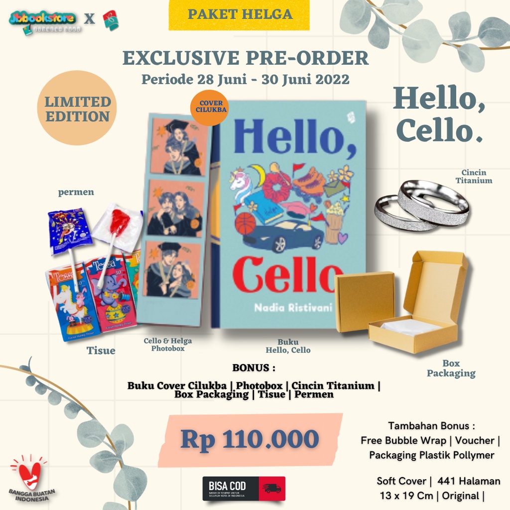 [ READY STOK ] Novel Hello Again Cello / Hello Cello / Hilmy Milan / The Camarro - Nadia Ristivani/Ijo Script