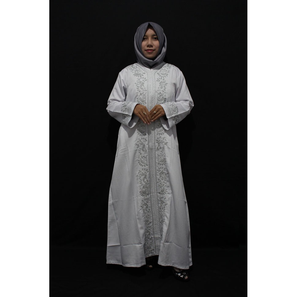 Gamis Putih Bordir - Baju Jubah Basmah - Perlengkapan Umroh Wanita