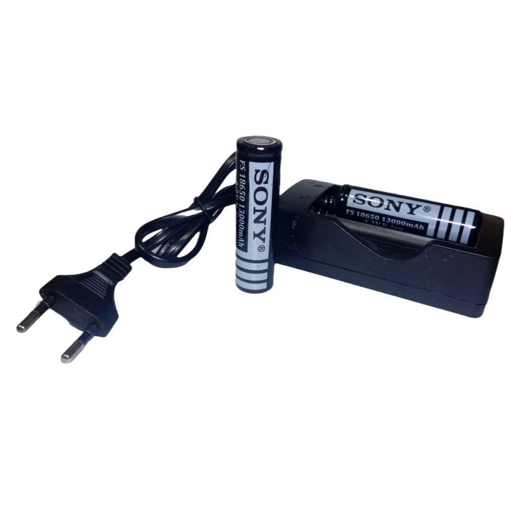 Paket Charger 2 Slot + 2 PCS Baterai Li-ion FS 18650 13000mAh 4.2V Warna Hitam