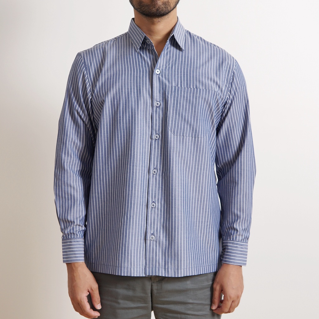 Kemeja Pria Salur Biru Tua