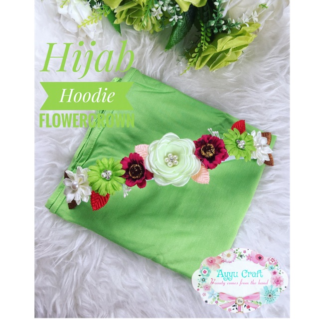 Hijab 066 Hijau Apel / PAHE Hijab flowercrown / krudung anak /Jilbab anak /Flowercrown /Hijab hoodie