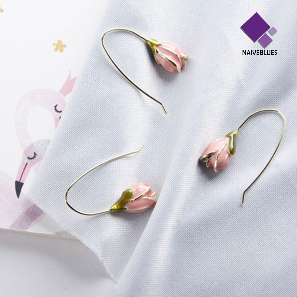 Anting Kait Gantung Desain Bunga Tulip Enamel Gaya Vintage Untuk Hadiah Valentine