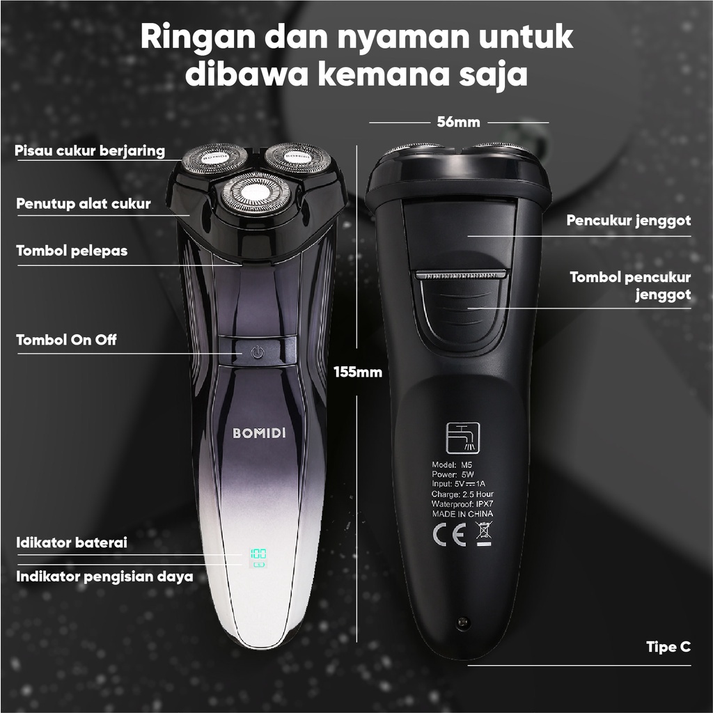 BOMIDI M5 Alat Cukur Rambut Elektrik Shaver Listrik Hitam Electric Razor Men