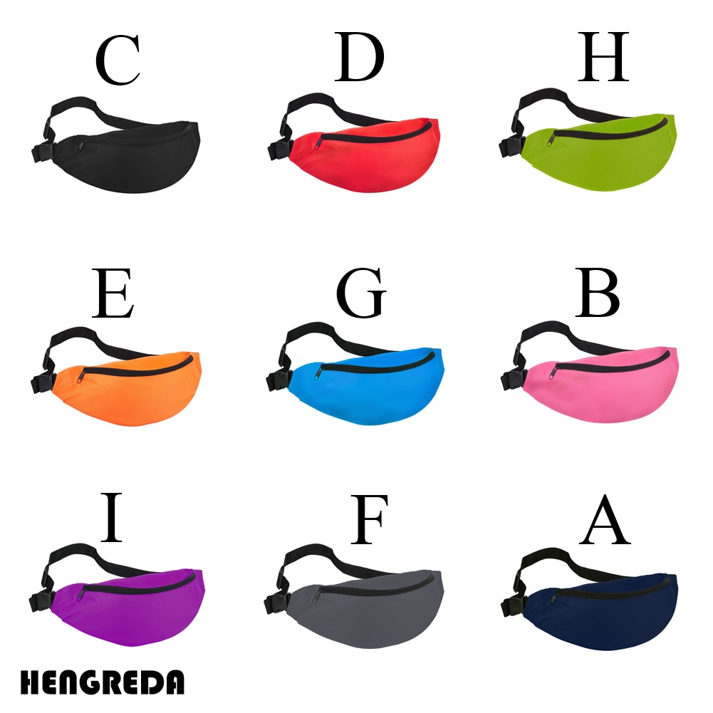 Hengreda Tas Pinggang Waist Bag Colorful Unisex Zipper Pouch Packs - B080 - Black