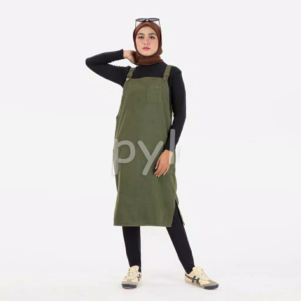 Overall Midi Jeans Wanita Side Slit Belah Samping Arnetha Baju Kodok Levis Army