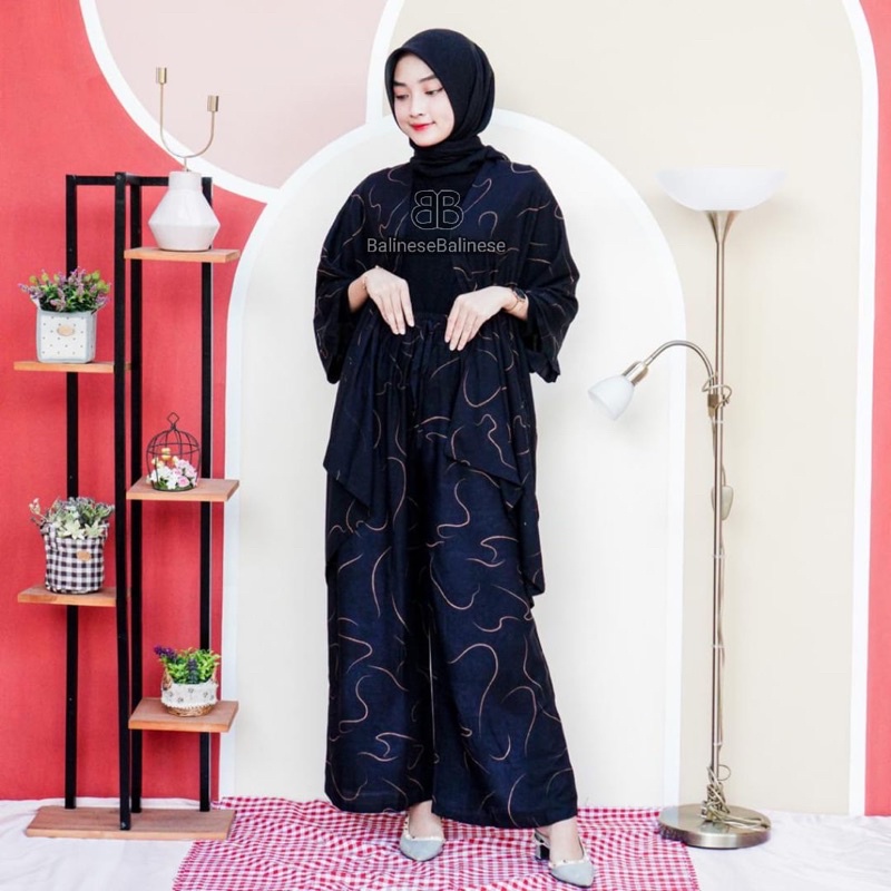 Setelan Cardigan Kulot Worm / Set Auter Pantai | Setcel Hijaber | Setelan Wanita Cacing