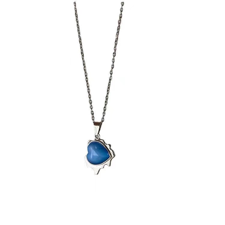 Desain minimalis blue opal cinta liontin kalung wanita ins kepribadian temperamental gaya dingin kal