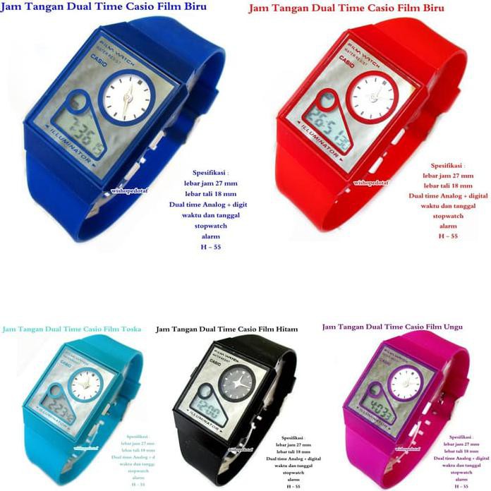 Cuci Gudang Jam Tangan Digital Casio Film Watch Dual Time Murah Grosir - Biru