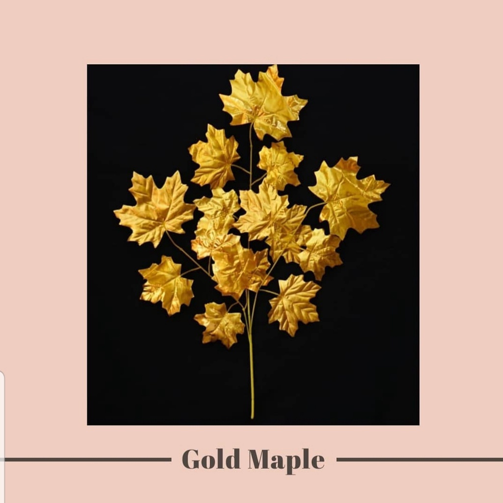 Daun Maple gold Artificial / daun dekorasi lamaran, wedding, khitanan, engagement