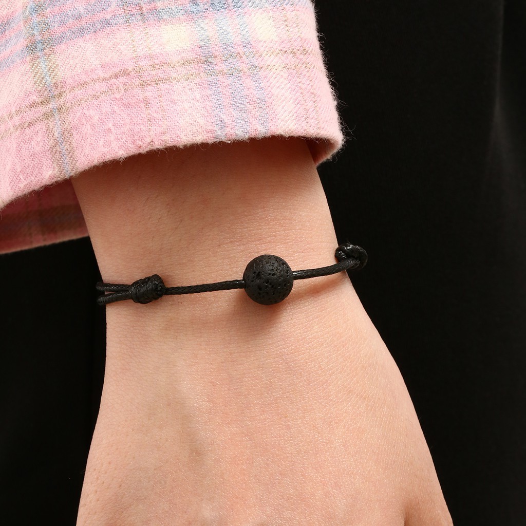 SALE 9.9 Gelang Black Lava Bead Adjustable Essential Oil Diffuser Leather Bracelet