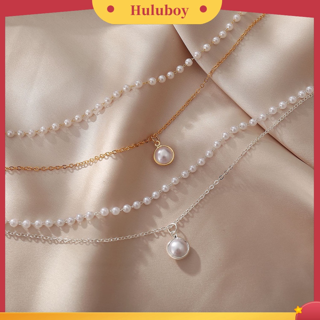 Hu Hu Hu Hu Hu Alat Bantu Pasang Kacamata♡ Kalung Rantai Klavikula Mutiara Double layer Bahan Alloy Untuk Wanita