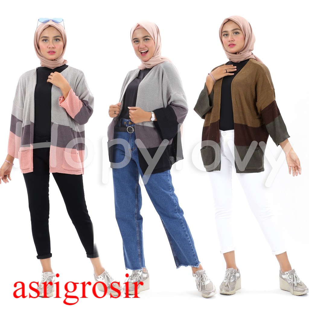 Cardigan Rajut Wanita /  Baju Rajut Oversize Pastel / Outer Sarisha Pocket Cardy