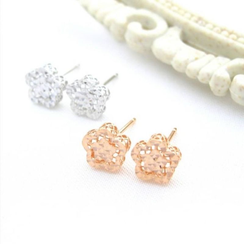 Anting kerabu anak dan dewasa emas asli 750 75% 17k rosegold model duduk paku love bunga kupu2 ukir korea model baru