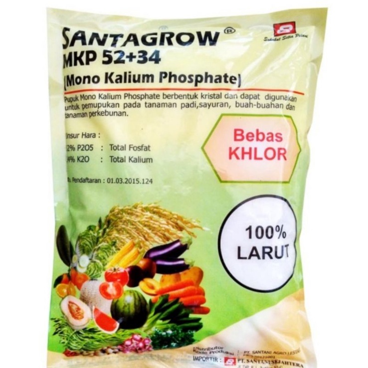 Pupuk MKP 52+34 Santagrow kemasan pabrik 1 kg