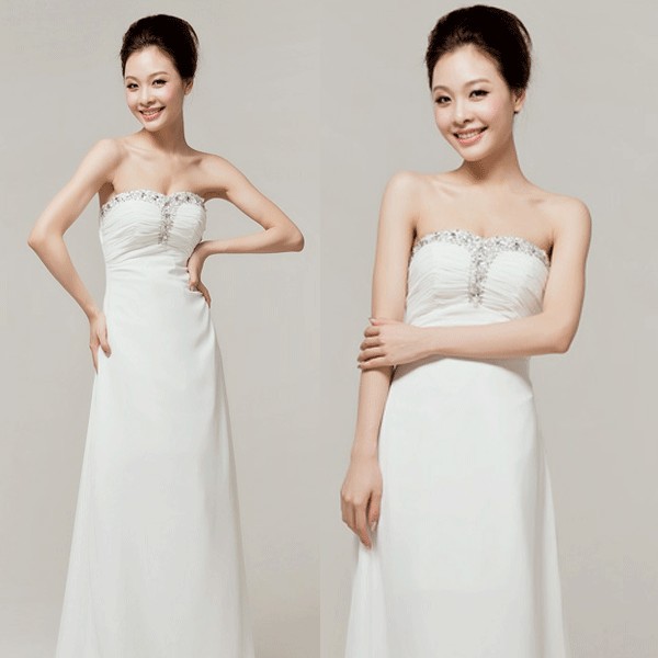 LD.069 Gaun pesta panjang putih model rok terjun lantai /simple Korea style