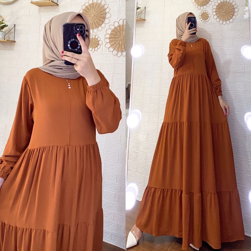 Gamis Polos Bella, Bahan Crinkle airflow Premium Dailydress