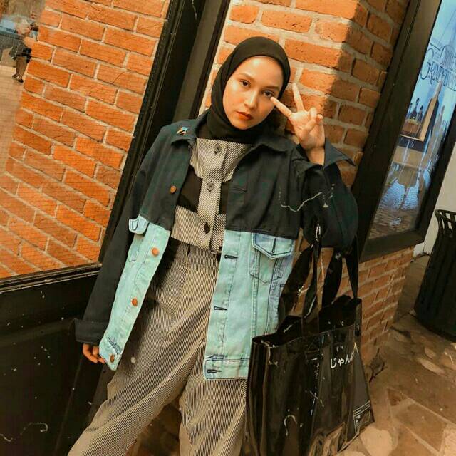 Oversize jacket two tone Oversize two tone jeans jaket two Oversize jacket two tone Oversize two tone jeans jaket two