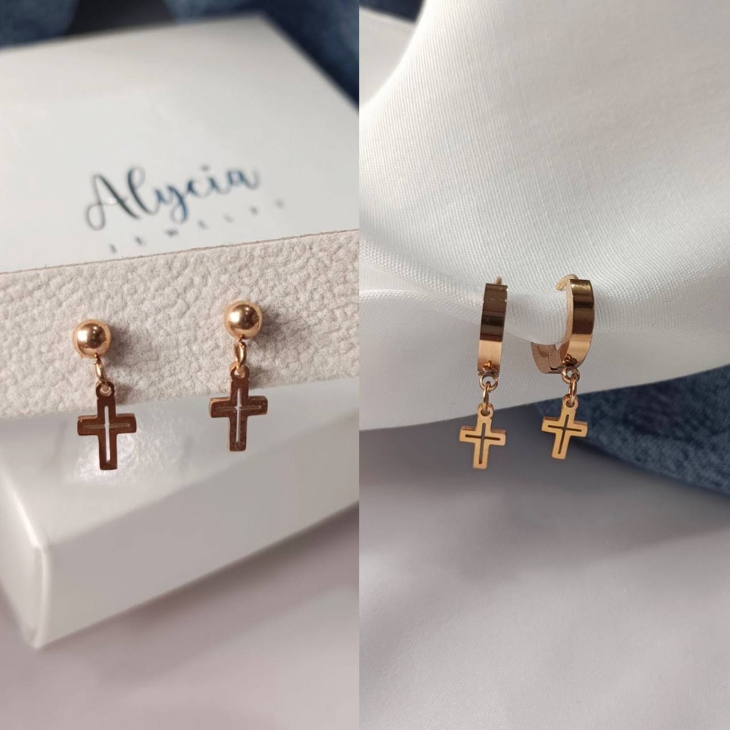 anting anak salib anti karat bisa untuk dewasa juga titanium lengkap box